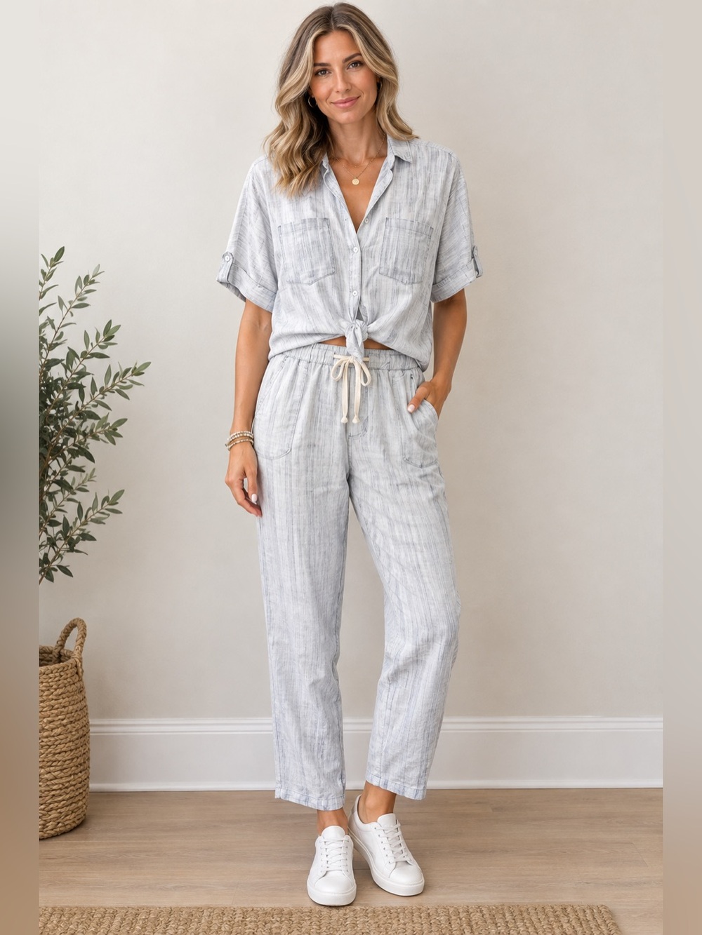 Bella Dahl Light Blue Two-Piece set with Tie Waist - Size S